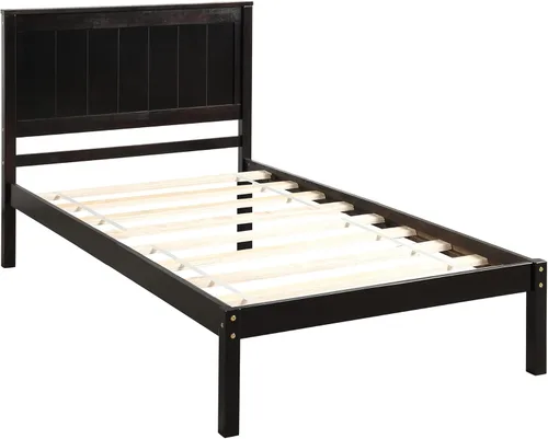 Miniatura 5 de Merax Cama de plataforma de tamaño individual con cabecero, marco de cama de madera con soporte de listones, no necesita somier, cama de plataforma