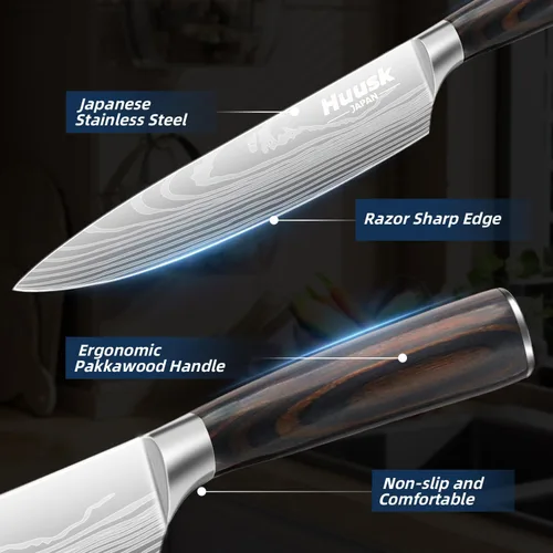 Miniatura 5 de Huusk Juego de cuchillos de chef japoneses, juego de cuchillos de cocina profesionales, juegos de cuchillos de cocina ultra afilados con mango