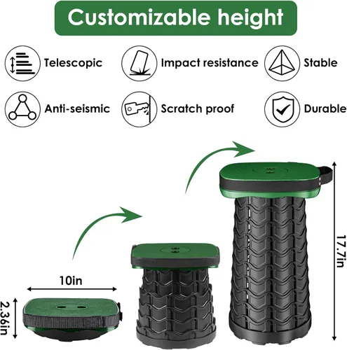 Miniatura 2 de aboutool Taburete plegable para campamento, taburete portátil plegable cuadrado con cojín de asiento elástico y bolsa de nailon ajustable, Verde
