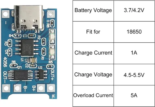 Miniatura 5 de MECCANIXITY Tipo-C USB 4.5-5.5V 1A Módulo de cargador de batería Placa de carga de doble protección Funciones Paquete de 10