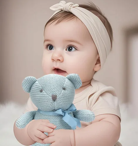 Miniatura 6 de FLUFFYFUN Oso de peluche azul 100% algodón orgánico de 6.5 pulgadas, animales de peluche para recién nacido Oso Azul