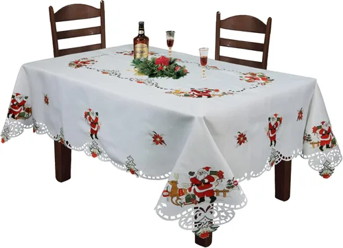 Miniatura 5 de Creative Linens Juego de 4 manteles individuales bordados de Navidad con Papá Noel, reno, flor de pascua, 11 x 17 pulgadas, color blanco