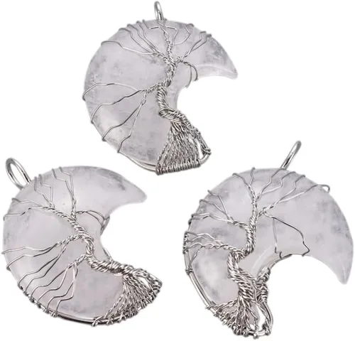 Miniatura 14 de Beadthoven - Dijes de árbol de la vida con luna creciente, dijes de piedra de amatista, colgantes de piedras naturales envueltas en alambre, dijes