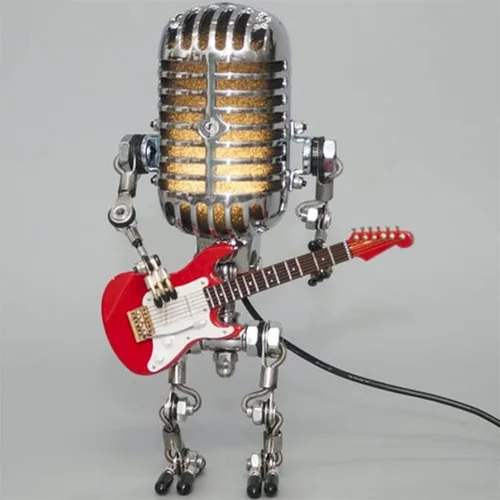 Miniatura 9 de Lámpara de Robot de Guitarra con Micrófono Vintage, Regalos de Música para Hombres, Regalos Geniales para Amantes de la Música, Luz Vintage Blanco