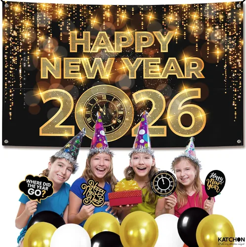 Miniatura 6 de KatchOn, Cartel de feliz año nuevo extra grande – 72 x 44 pulgadas Fondo de Año Nuevo 2026 Decoraciones de Año Nuevo 2026 Cartel de Nochevieja