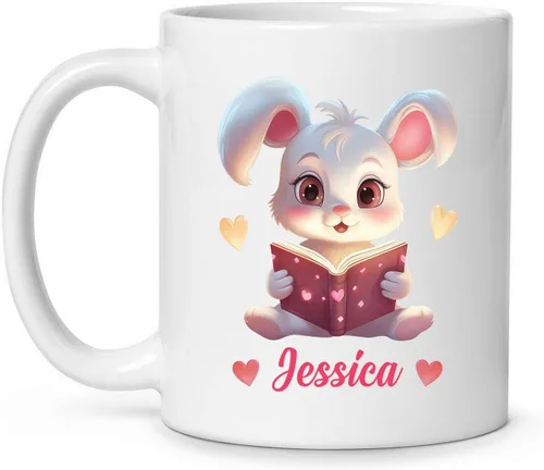 Miniatura 9 de Taza de viaje de cerámica personalizada de conejo, taza con nombre personalizado para los amantes de los conejos, taza de té con nombre temático