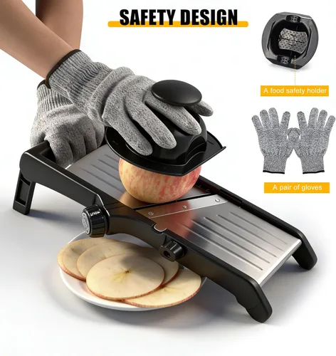 Miniatura 6 de Mandoline - Cortador de alimentos para cocina, cortador de verduras de mandolina ajustable de acero inoxidable, cortador de alimentos para cebolla