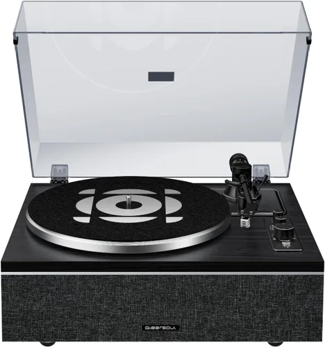 Qlearsoul ONE-S - Reproductor de discos de vinilo con entrada/salida Bluetooth, tocadiscos vintage todo en uno con altavoces integrados,