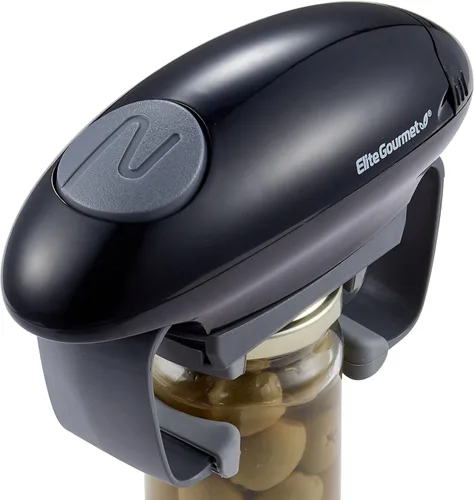 Elite Gourmet EJO800 - Abridor de frascos eléctrico automático de alta potencia y torque con pilas, operación eléctrica de un solo toque, quita