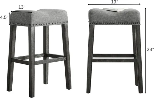 Miniatura 2 de Roundhill Furniture Coco - Taburetes de bar tapizados sin respaldo de 29 pulgadas de altura, juego de 2, gris