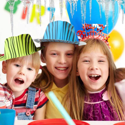 Miniatura 5 de Novelty Place Sombreros de fiesta de plástico con estampado de animales neón, estilo fedora con mafia de gángster, sombreros de fiesta con luz negra