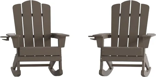 Miniatura 11 de Flash Furniture Newport Adirondack - Silla mecedora con soporte para tazas, resistente a la intemperie, de poliresina Adirondack, color rojo