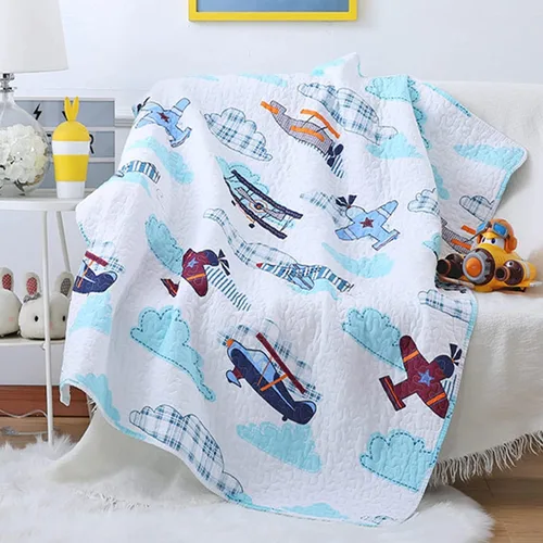 Miniatura 11 de ABREEZE Colcha de colcha para niños, niñas y niños, regalo de cama 100% algodón natural, 43 x 51 pulgadas, tren azul