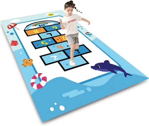 Hopscotch - Alfombra infantil para sala de juegos, divertida alfombra educativa y alfombras de área, alfombra antideslizante para aprendizaje de