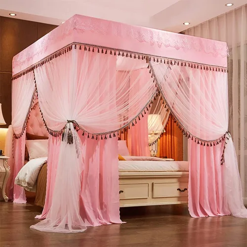 Miniatura 12 de Dosel de cama de 4 postes de esquina de princesa y bonita mosquitera para cama de niñas, dormitorio de adultos, habitaciones de niños; red