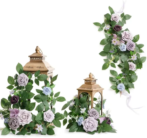 Miniatura 16 de Ling's moment Paquete de 6 guirnaldas de flores artificiales de 2 pies, farol negro y burdeos, centros de mesa de flores, decoración de pasillo