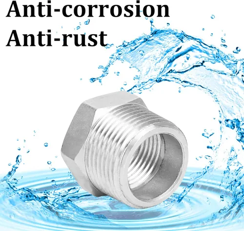 Miniatura 6 de 2 Piezas Buje Hexagonal Reductor, Acero Inoxidable 304 de 1" Macho NPT a 1/2" Hembra NPT (1"MNPT - 1/2"FNPT) Accesorio de Tubería Buje Hexagonal