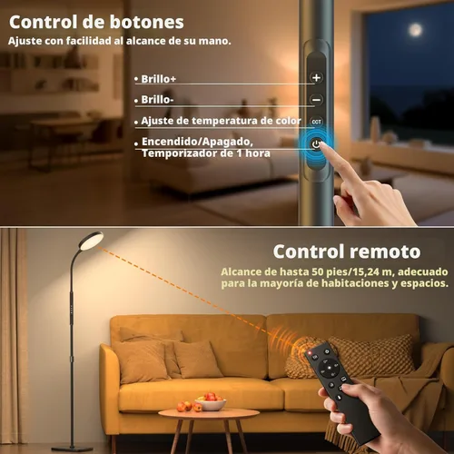 Miniatura 4 de PACOVY Lámpara de Pie, Lámparas de Pie de Altura Ajustable para Sala de Estar Dormitorio, 120 LED Súper Brillante Lámpara de Pie con Control Remoto
