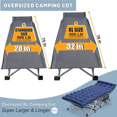 Miniatura 4 de Slsy Catre de camping plegable XXL de gran tamaño para adultos con almohadilla, catres de dormir portátiles acolchados, cama de campamento con bolsa