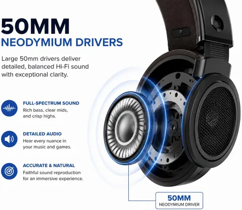 Miniatura 3 de PHILIPS SHP9500CY Over-Ear Open-Back Hi-Fi Headphones – 50mm Drivers, Lightweight Comfort Design, Wide Soundstage, Detachable Cable, Home Audio