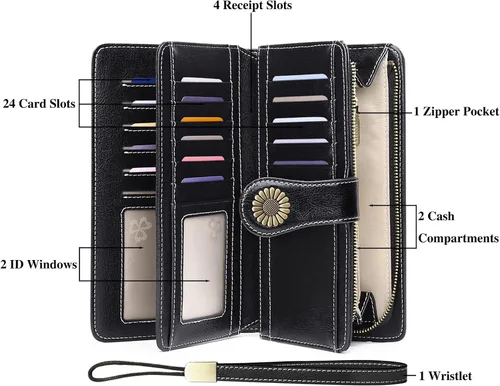 Miniatura 4 de Cartera de pulsera personalizada, carteras con nombre grabado personalizado con bloqueo RFID, gran capacidad, cartera de mano para tarjetas