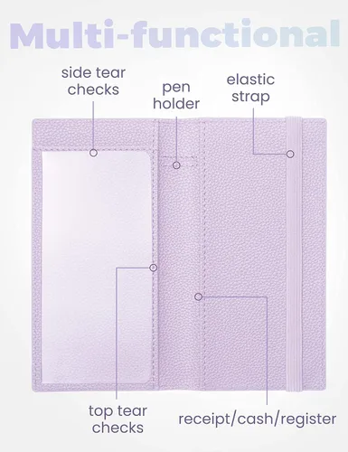 Miniatura 42 de Yarnic Funda para chequera personal, soporte para chequera con soporte para bolígrafo y divisor de plástico transparente integrado para cheques Rosa