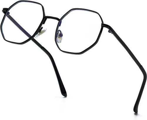 Miniatura 20 de JOVAKIT Gafas de bloqueo de luz azul con forma de polígono para mujeres y hombres, estilo vintage, octagonales cuadradas, sin prescripción, gafas
