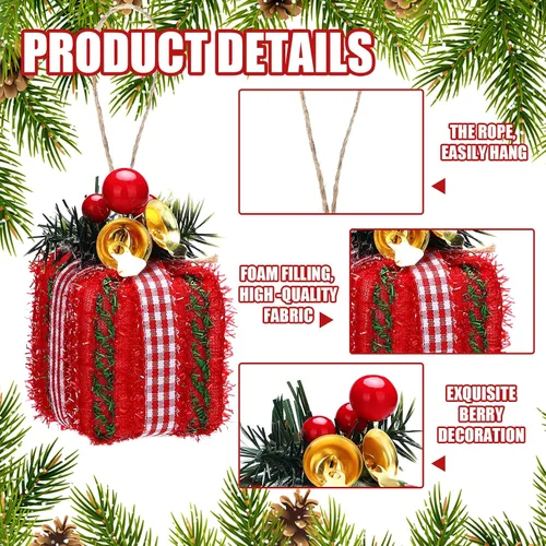 Miniatura 3 de Panelee 12 Piezas Cajas de Regalo de Árbol de Navidad Adornos Mini Adornos Rojos y Verdes Paquetes Envueltos de Navidad con Campana Bayas Rojas