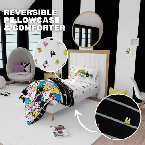 Miniatura 4 de Franco Collectibles Hello Kitty & Friends Juego de edredón y sábanas supersuaves con funda, 5 piezas, tamaño individual