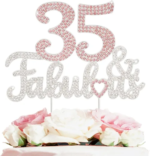 Miniatura 8 de 25 y fabulosa decoración de pastel de diamantes de imitación dorados y rosados – Feliz cumpleaños 25 años saluda a 25 años de edad, decoración