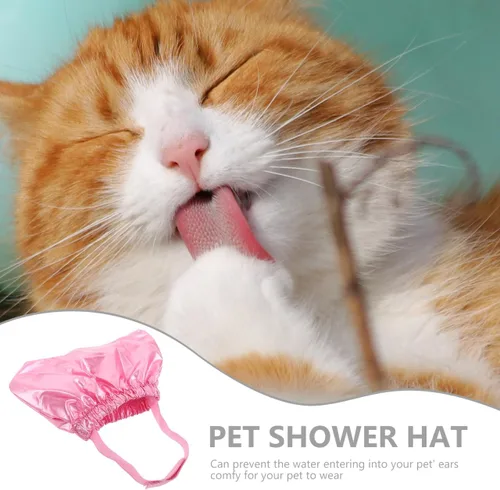 Miniatura 8 de balacoo Gorro de ducha impermeable para mascotas para perros y gatos, gorra de baño ajustable para cachorros con protección para los oídos