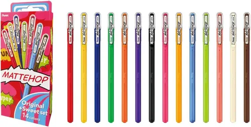 Miniatura 36 de Pentel Mattehop - Cartera con rodillo de gel de 0.039 in, 7 piezas, colores originales Surtido