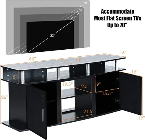 Miniatura 4 de Tangkula Moderno soporte de TV para televisores de hasta 70 pulgadas, mesa consola de sala de estar con 2 gabinetes y estantes abiertos, centro