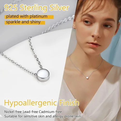 Miniatura 5 de PROSILVER Collar delicado de plata de ley 925 para mujer, corazón, cruz, redondo, estrella, luna, triángulovertical, 16 a 18 pulgadas ajustable