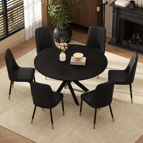 Miniatura 9 de RGZ Juego de mesa de comedor redonda negra de mediados de siglo para 2, mesa de cocina pequeña de madera circular de 36 pulgadas y 2 sillas