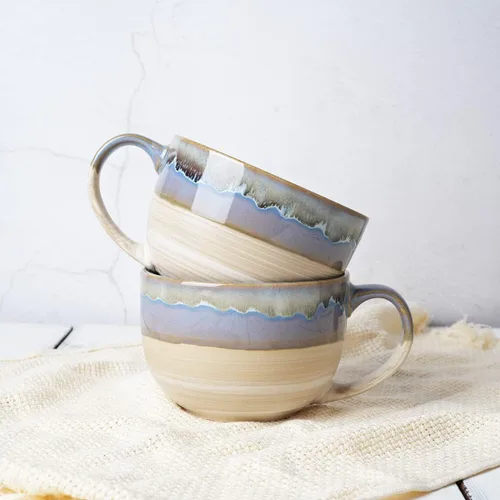 Miniatura 6 de Bosmarlin Juego de 2 tazas de café jumbo de cerámica, 23 onzas, tazones de sopa grandes con asas, aptos para lavavajillas y microondas (azul)