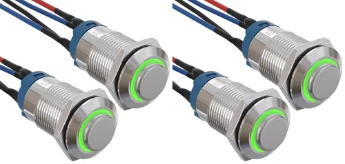 Miniatura 12 de APIELE Interruptor de botón de bloqueo de 0.472 in SPST pre-cableado de 5.906 in de cabeza redonda alta aleación de aluminio 1NO 1 normalmente