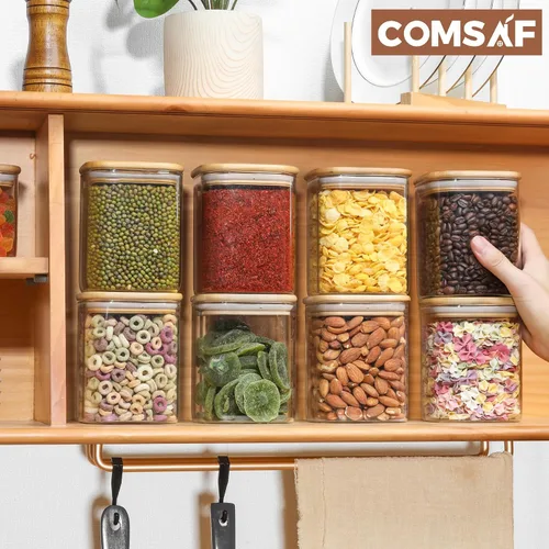Miniatura 9 de ComSaf Juego de tarros de almacenamiento de alimentos de vidrio de 0.8 Qt, conjunto de 6, recipientes de almacenamiento transparentes con tapas