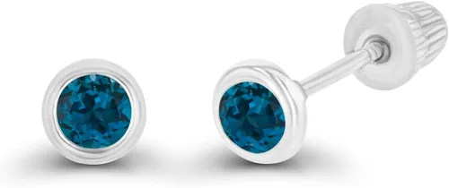 Miniatura 2 de Aretes de tuerca con tuerca de tuerca de oro macizo de 14 quilates, hipoalergénicos, redondos de 0.118in, con solitario auténtico, con piedra natal