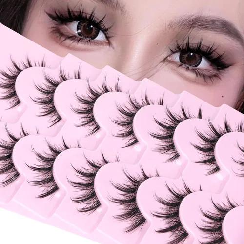 Pestañas Manga de Aspecto Natural Pestañas de Anime Cosplay Pestañas Postizas con Banda Transparente Pestañas Voluminosas 3D Estilo Asiático Japonés
