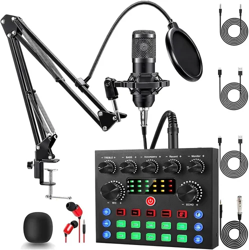 ALSO GO Paquete de Equipo de Podcast, Paquete de Micrófono para Podcast con Micrófono BM-800 y Tarjeta de Sonido V8s, Equipo de Estudio de Grabación