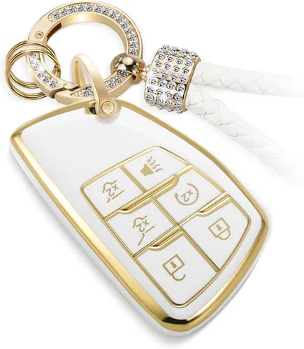 Miniatura 62 de para llavero de Cadillac con funda de TPU con superficie granulada y cuerda trenzada metálica, funda de llavero mejorada para 2020 en adelante CT4