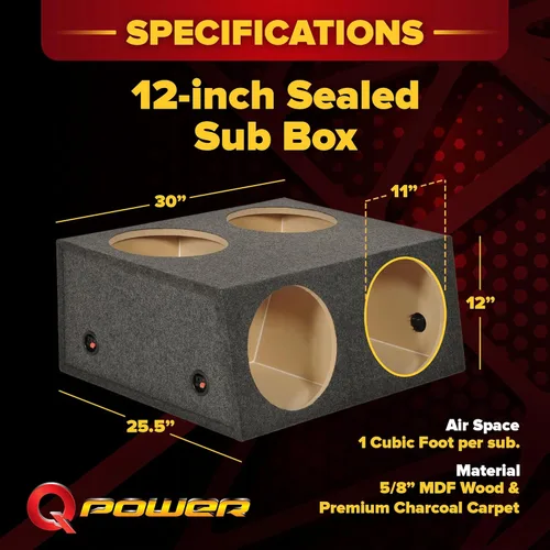 Miniatura 3 de QPower Quad Easy Set - Caja de altavoz dividida sellada de 4 agujeros, 12 pulgadas, carcasa de subwoofer, construcción de MDF, audio para automóvil
