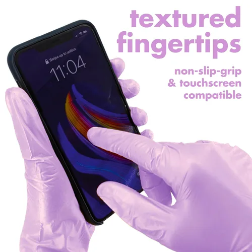 Miniatura 3 de Colortrak Luminous Collection - Guantes desechables de nitrilo, color lila escarcha, pequeños, de un solo uso, seguros para alérgicos, sin látex
