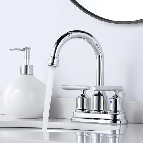 Miniatura 4 de WOWOW Grifo de baño cromado de 3 agujeros, grifo de lavabo de baño de 2 manijas, juego central de grifo de tocador de 4 pulgadas, grifo de agua