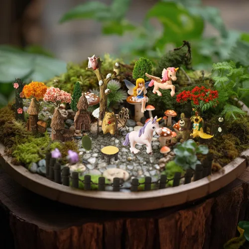 Miniatura 6 de Juego de 58 piezas de jardín en miniatura, diseño de flores, ángel, casa de hadas, animales, árboles, suministros de diorama, mini figuras