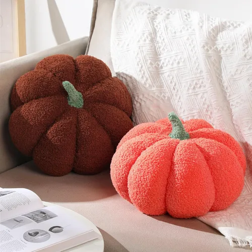 Kajaia 2 almohadas de felpa de calabaza simulada de 11 x 9.5 pulgadas, cojines 3D para decoración de otoño, Halloween, Acción de Gracias, Naranja