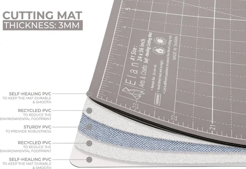Miniatura 2 de Elan Tapete de corte A4 negro y gris topo, tapete de corte autorreparable de 9 x 12 pulgadas, tablero de manualidades de 5 capas negro, tablero