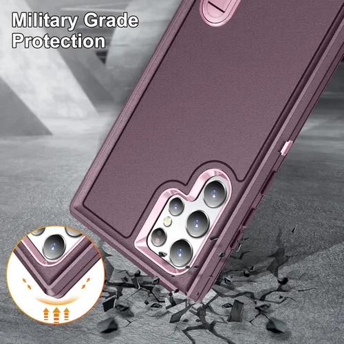Miniatura 4 de Funda protectora de grado militar de 3 capas para Samsung Galaxy S22 Ultra con función atril de silicona resistente a prueba de golpes para Galaxy