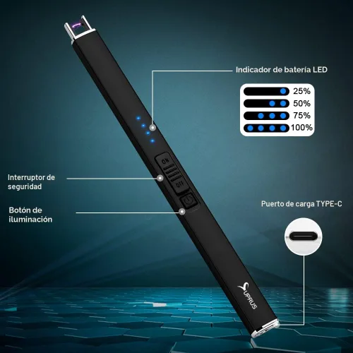 Miniatura 3 de SUPRUS Encendedor eléctrico de arco resistente al viento, sin llama, recargable por USB, con bloqueo de seguridad para velas, barbacoa, camping